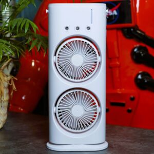 پنکه رومیزی دو قلو مدل مه پاش شارژی 2 فن RGB