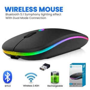 ماوس بی سیم و شارژی سایلنت RGB Plus مدل W10 برند HP